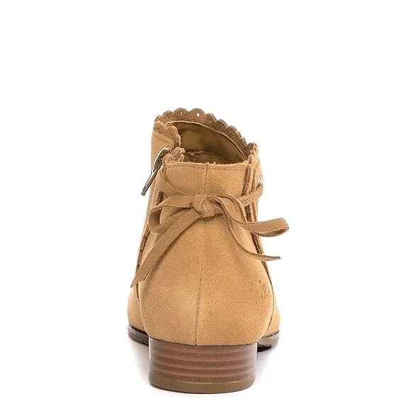 New! JACK ROGERS Charlotte Scalloped Suede Ankle Booties Boots Waterproof Oak