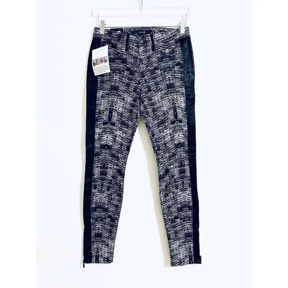 NEW JOE'S JEANS women's mid rise leather stripe skinny ankle jeans in black, whi