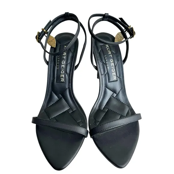 NEW Kurt Geiger London Shoreditch Sandal Black Leather Sleek Stiletto Sandals