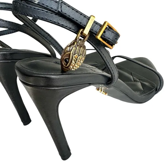 NEW Kurt Geiger London Shoreditch Sandal Black Leather Sleek Stiletto Sandals
