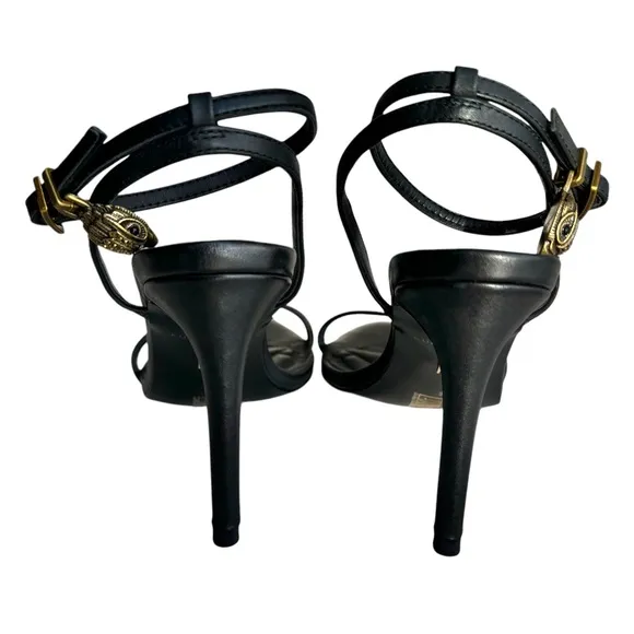 NEW Kurt Geiger London Shoreditch Sandal Black Leather Sleek Stiletto Sandals