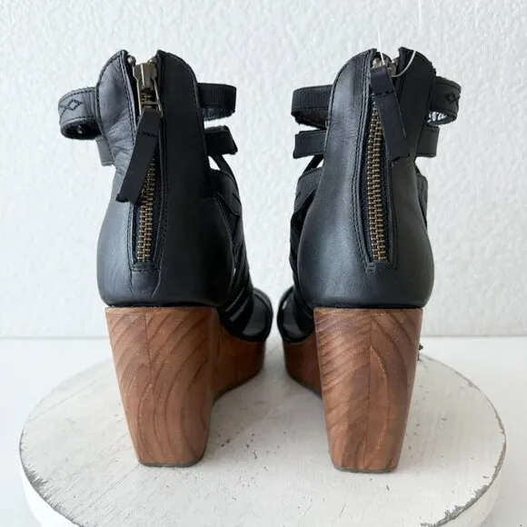 NEW Lane Boots BECCA Womens Black Wedges Size 8 Western Sandals Cowgirl Leather
