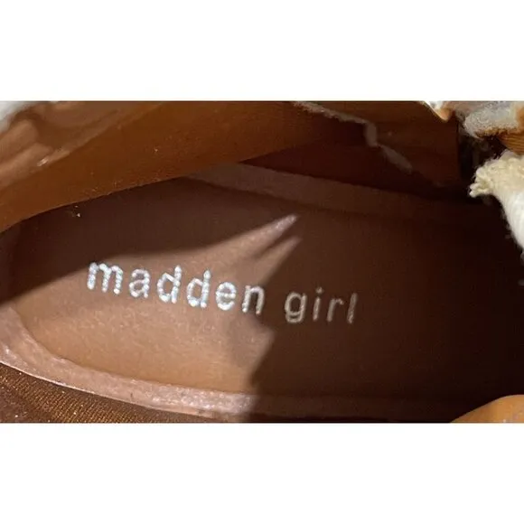 New Madden Girl Carra Off White Canvas Combat Boot Size 8 Chunky Sole Lug