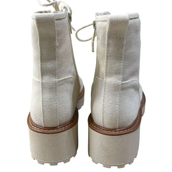 New Madden Girl Carra Off White Canvas Combat Boot Size 8 Chunky Sole Lug
