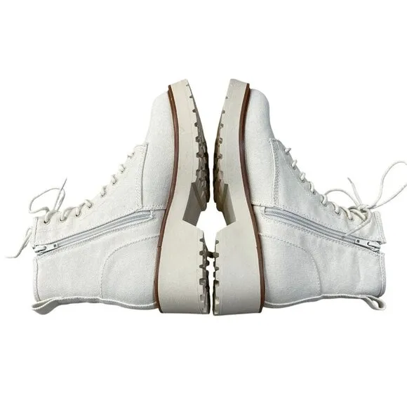New Madden Girl Carra Off White Canvas Combat Boot Size 8 Chunky Sole Lug
