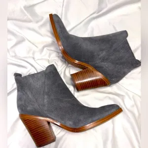 New Marc Fisher Gadri Pointed Toe Gray Suede Booties Ankle Boots Womens Size 6.5