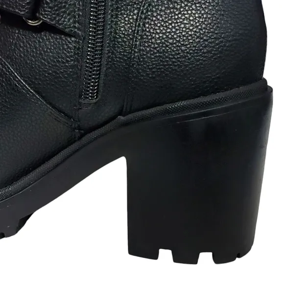 New Marc fisher nature 2 block chunky heel lace up zip combat moto boots black