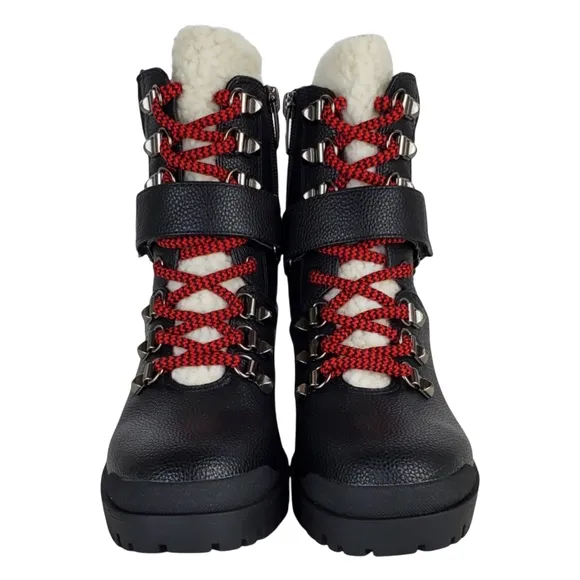 New Marc fisher nature 2 block chunky heel lace up zip combat moto boots black