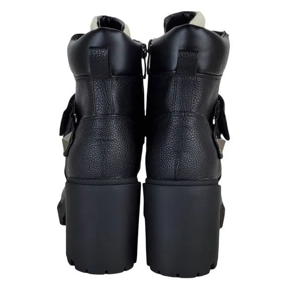 New Marc fisher nature 2 block chunky heel lace up zip combat moto boots black