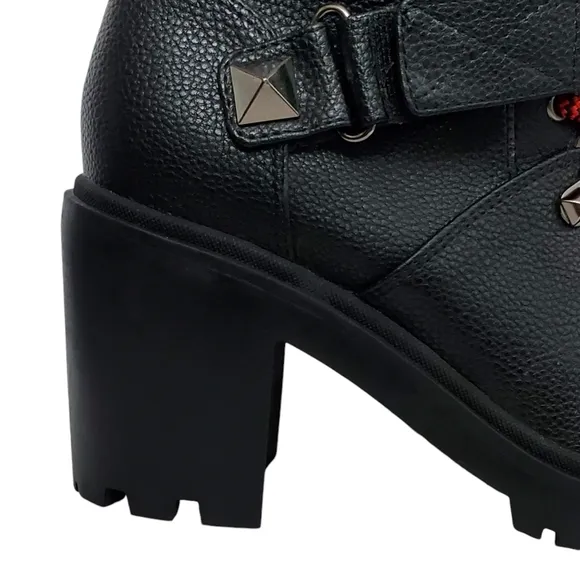 New Marc fisher nature 2 block chunky heel lace up zip combat moto boots black