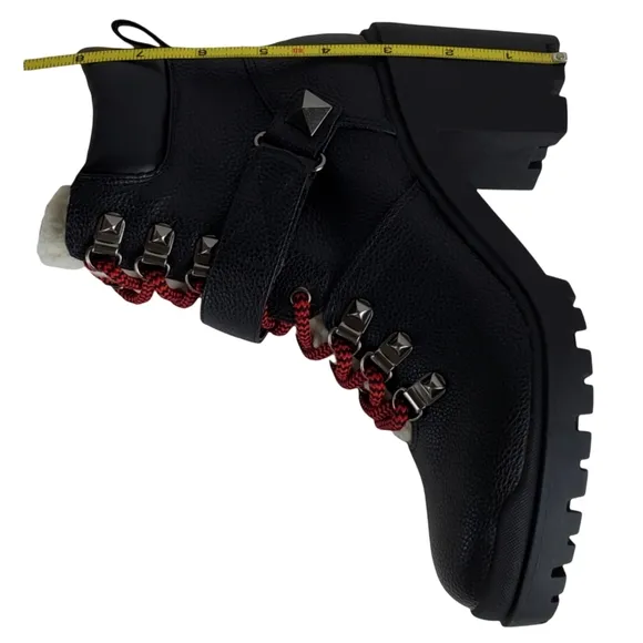 New Marc fisher nature 2 block chunky heel lace up zip combat moto boots black