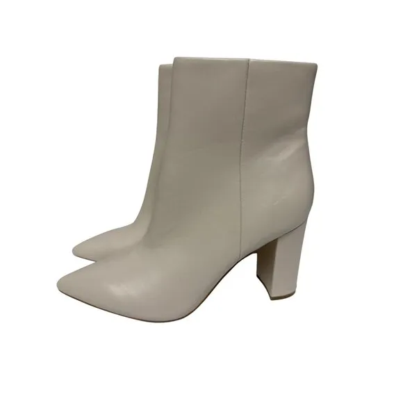 NEW Marc Fisher Women's Boots Ulani Leather Heeled Pointed Toe Ivory White 9