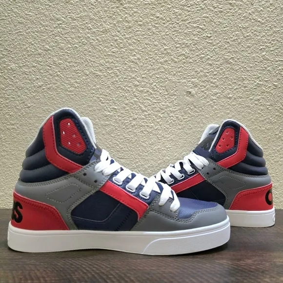 NEW Men's Osiris Clone‎ High-Top Sneakers - Red, Gray, and White Size 8