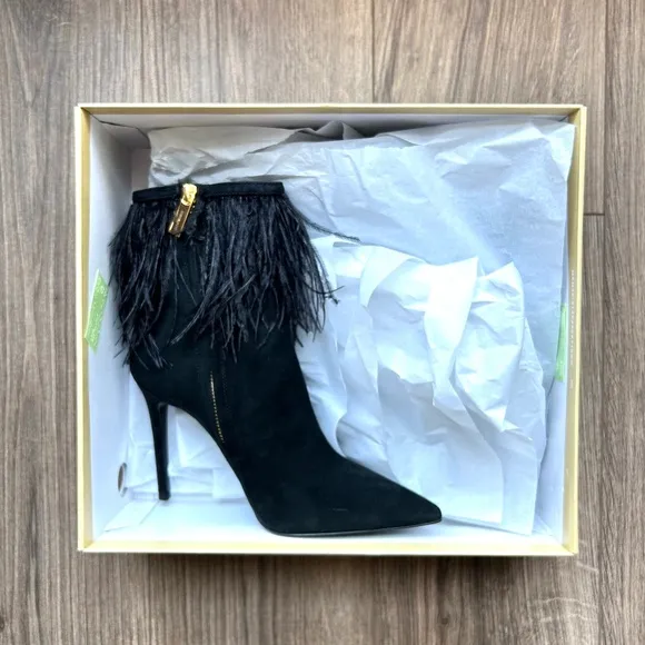 New! Michael Kors Meena Feather Embellished Suede Ankle Boot | 7.5