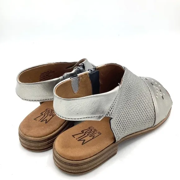 NEW Miz Mooz Leather Side-Zip Sandals Darcie Pewter Wide Portugal 38