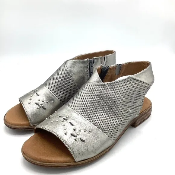 NEW Miz Mooz Leather Side-Zip Sandals Darcie Pewter Wide Portugal 38