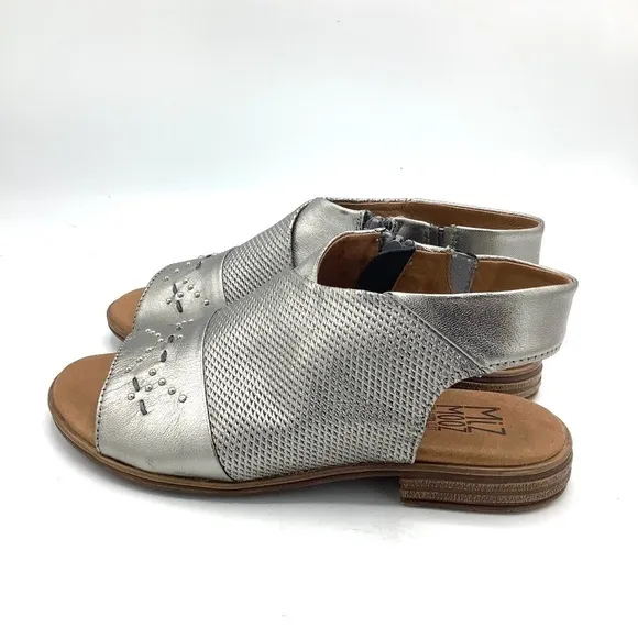 NEW Miz Mooz Leather Side-Zip Sandals Darcie Pewter Wide Portugal 38