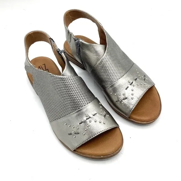 NEW Miz Mooz Leather Side-Zip Sandals Darcie Pewter Wide Portugal 38