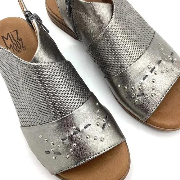 NEW Miz Mooz Leather Side-Zip Sandals Darcie Pewter Wide Portugal 38