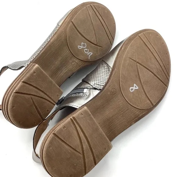 NEW Miz Mooz Leather Side-Zip Sandals Darcie Pewter Wide Portugal 38