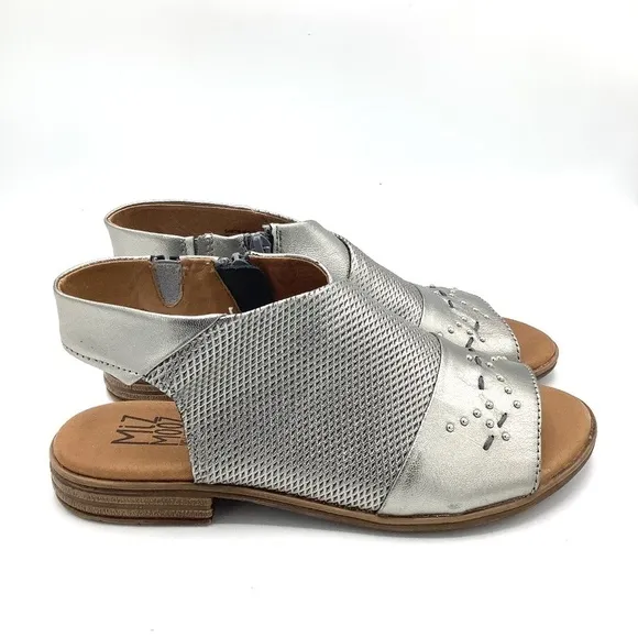 NEW Miz Mooz Leather Side-Zip Sandals Darcie Pewter Wide Portugal 38