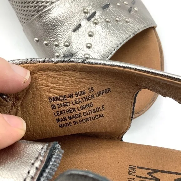 NEW Miz Mooz Leather Side-Zip Sandals Darcie Pewter Wide Portugal 38