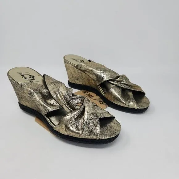 New Patricia Nash Womens Ricarda Espadrille Wedge Sandals Leather Gold Size 10
