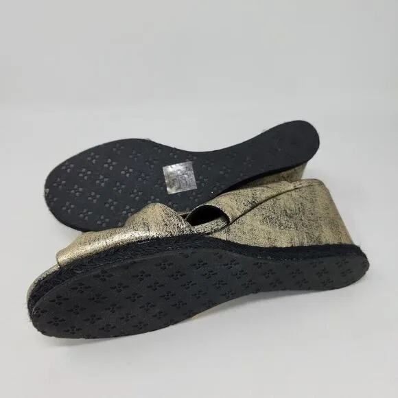 New Patricia Nash Womens Ricarda Espadrille Wedge Sandals Leather Gold Size 10