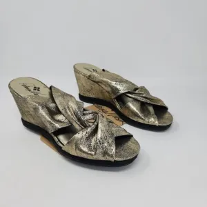 New Patricia Nash Womens Ricarda Espadrille Wedge Sandals Leather Gold Size 10