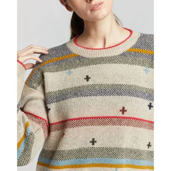 NEW PENDLETON bridger stripe lambswool sweater in beige multi