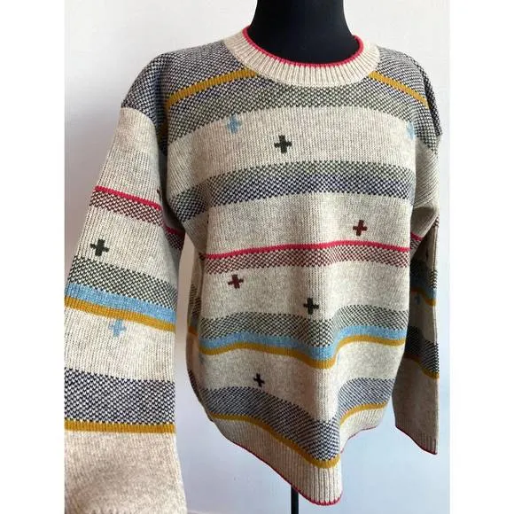 NEW PENDLETON bridger stripe lambswool sweater in beige multi