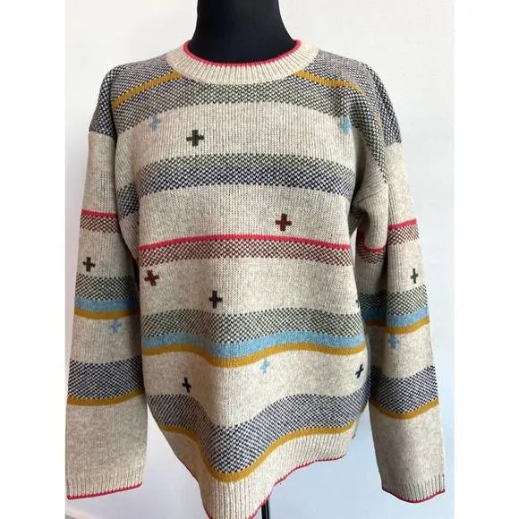 NEW PENDLETON bridger stripe lambswool sweater in beige multi