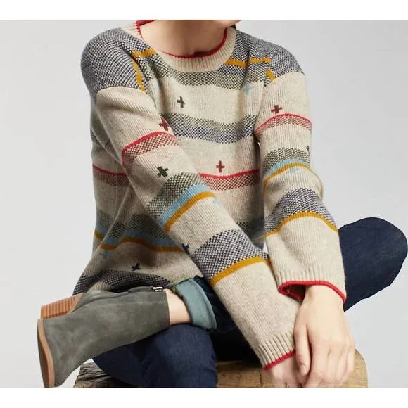 NEW PENDLETON bridger stripe lambswool sweater in beige multi
