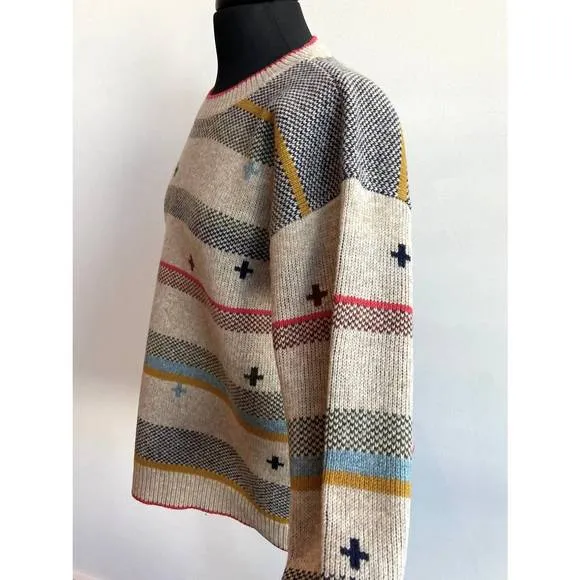 NEW PENDLETON bridger stripe lambswool sweater in beige multi