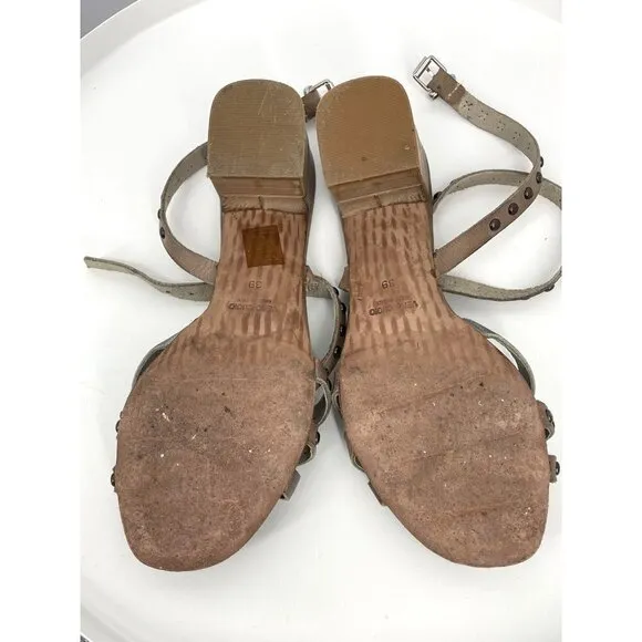 NEW Piranha Italian Leather Studded Sandals Taupe Pewter 39