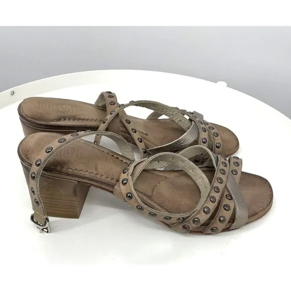 NEW Piranha Italian Leather Studded Sandals Taupe Pewter 39