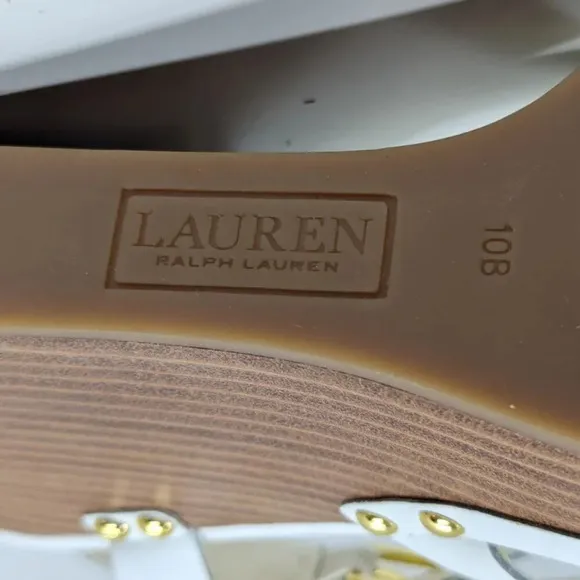 New Ralph Lauren White Leather Wedge Sandals Size 10