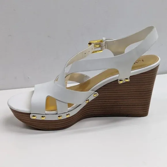 New Ralph Lauren White Leather Wedge Sandals Size 10