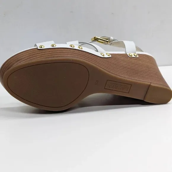 New Ralph Lauren White Leather Wedge Sandals Size 10