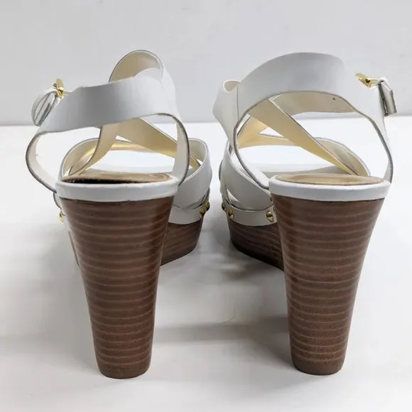 New Ralph Lauren White Leather Wedge Sandals Size 10