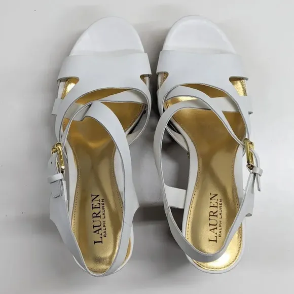 New Ralph Lauren White Leather Wedge Sandals Size 10