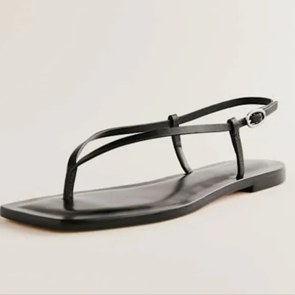 New REFORMATION VINCENZA  Black Leather Thong Size 10.5