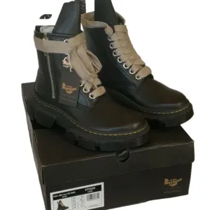 NEW RICK OWENS X DR MARTENS Black Leather Boots with Beige Laces 1460