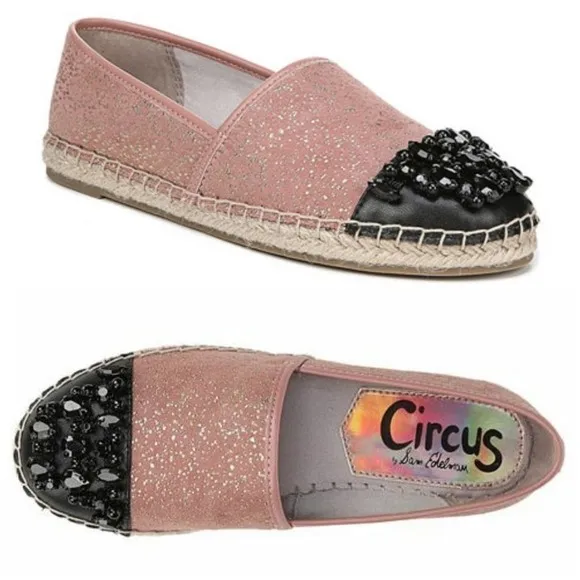 NEW! SAM EDELMAN Loretta Flat Metallic Espadrille Slip On Loafers.
