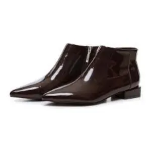 New SARA Brown Pointed Toe Ankle Boots Nutella Patent Leather Size 6 (VHNY).