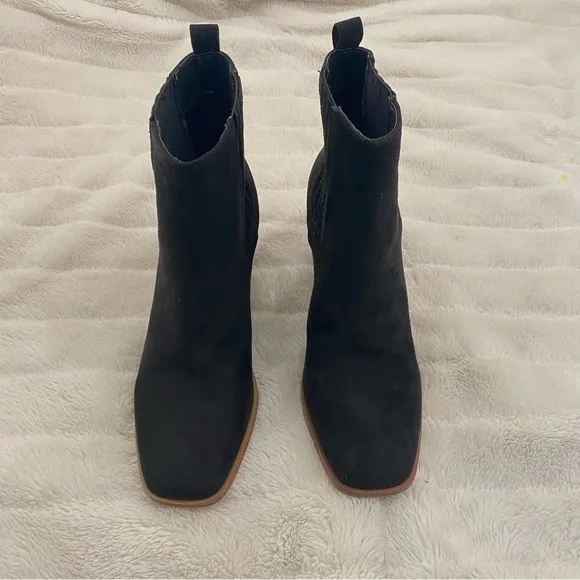 New Suede Square Toe Ankle Boots Black Size 9.5