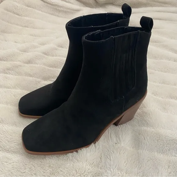New Suede Square Toe Ankle Boots Black Size 9.5