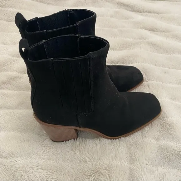 New Suede Square Toe Ankle Boots Black Size 9.5