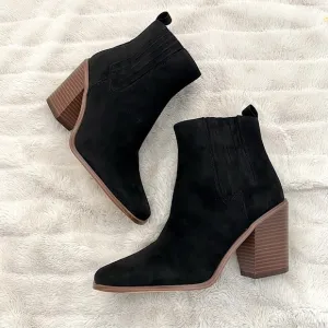 New Suede Square Toe Ankle Boots Black Size 9.5