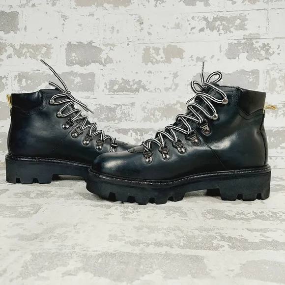 New Ted Baker Ammella Black Leather Lace Up Chunky Ankle Boots O225